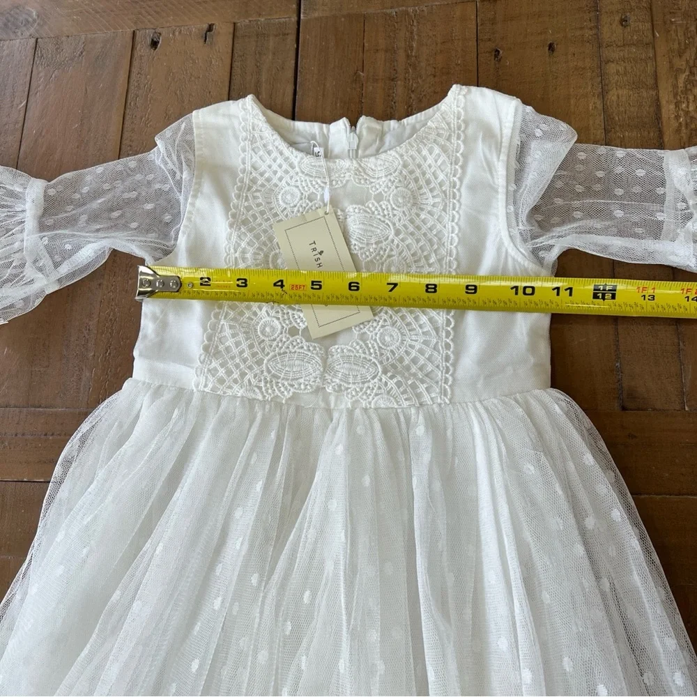 Trish Scully Swiss Dot Tulle Lace Hi Low Dress Girls 5 White Wedding Communion
